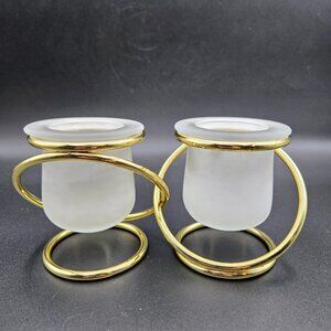 PartyLite Gemini Duo Interlocking Brass Rings Votive Candle Holder P7106 Read